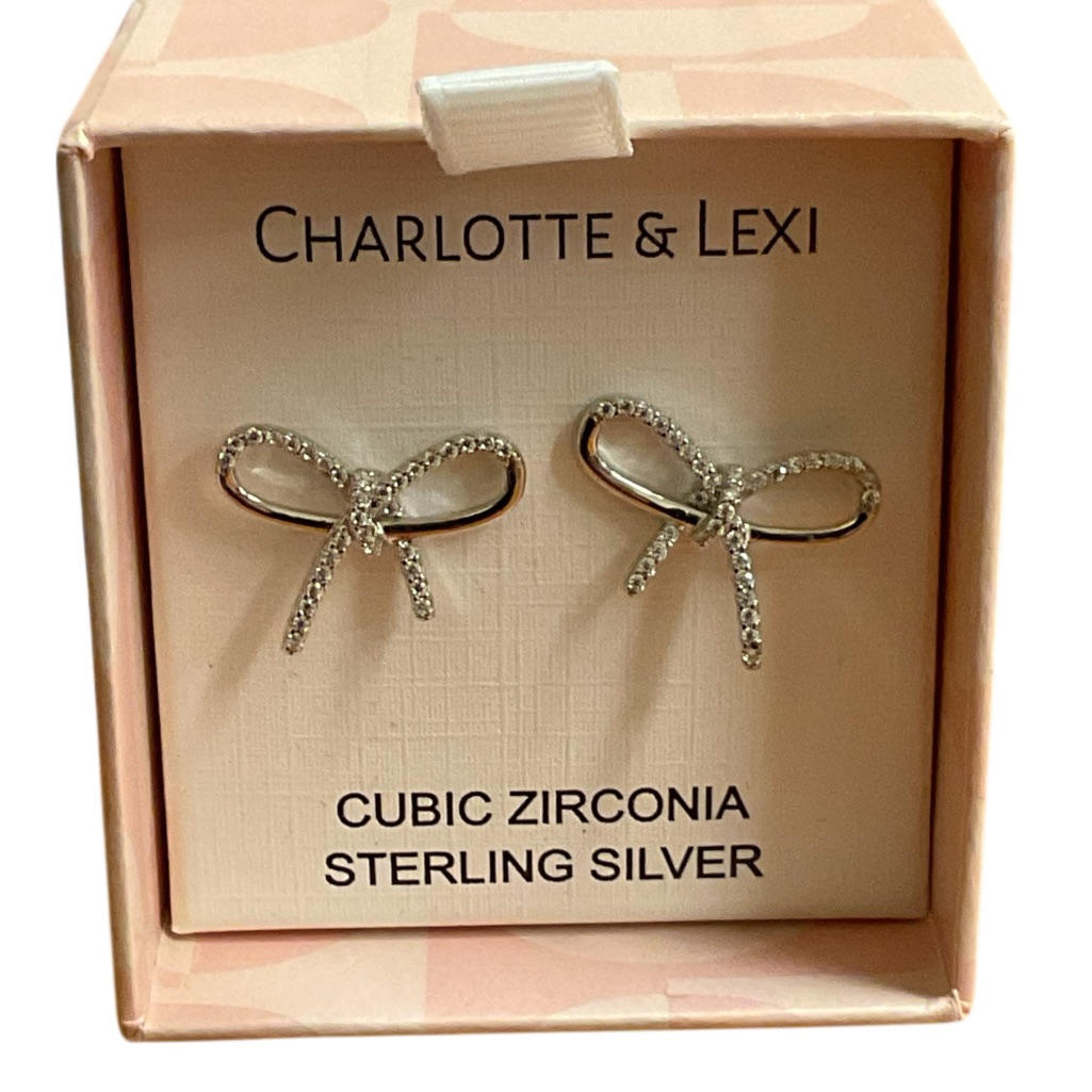 Charlotte & Lexi Silver Bow Earrings Nwot